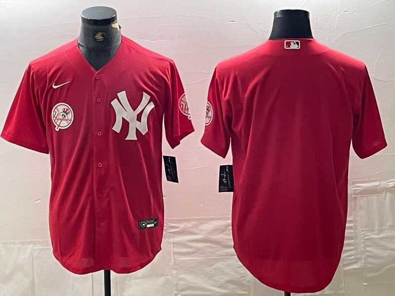 Mens New York Yankees Blank Red Cool Base Stitched Baseball Jersey->new york yankees->MLB Jersey